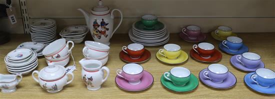 A Haidinger dolls house dinner service, a childs teaset and a harlequin set of coffee cups and saucers